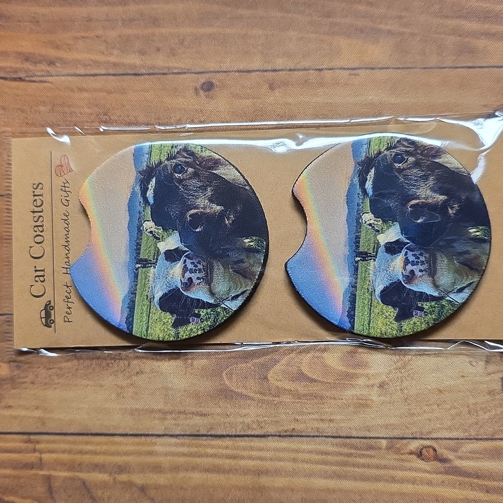 Cow Car Cup Holder Coasters Handmade Reuseable Set of 2 Animal Print